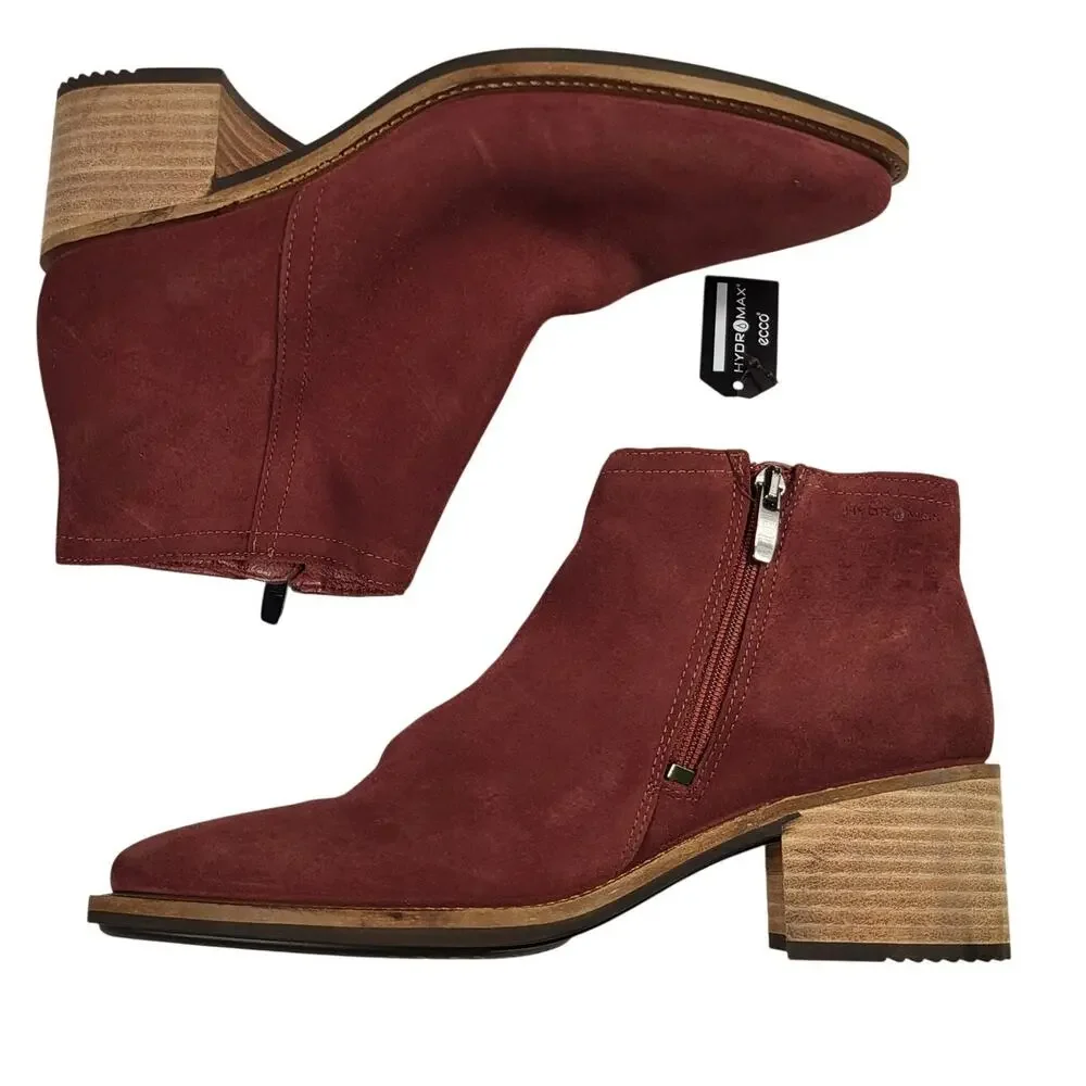 NEW ECCO Shape 35 Sartorelle Hydromax suede ankle boots wine size 37 US 6-6.5